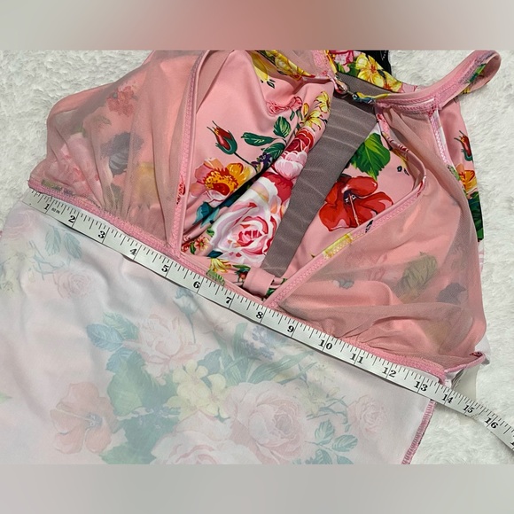 2️⃣ Tempt Me Women’s One Piece Swimsuits Pink and Black Flower V-Neckline Mesh. - Picture 14 of 16